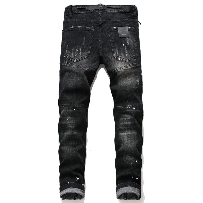 Licht Luxus männer schlank-passen Zerrissene Edle Schwarz Jeans, Weiß Waschen lässig Jeans, kratzer Stilvolle sexy Straße Jeans;