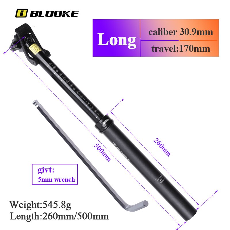 Blooke Fiets Zadelpen Dropper Aanpassing Hoogte Kaliber 30.9 31.6Mm Aluminium Mtb Mountainbike Hydraulische Zitbuis: Long 30.9mm