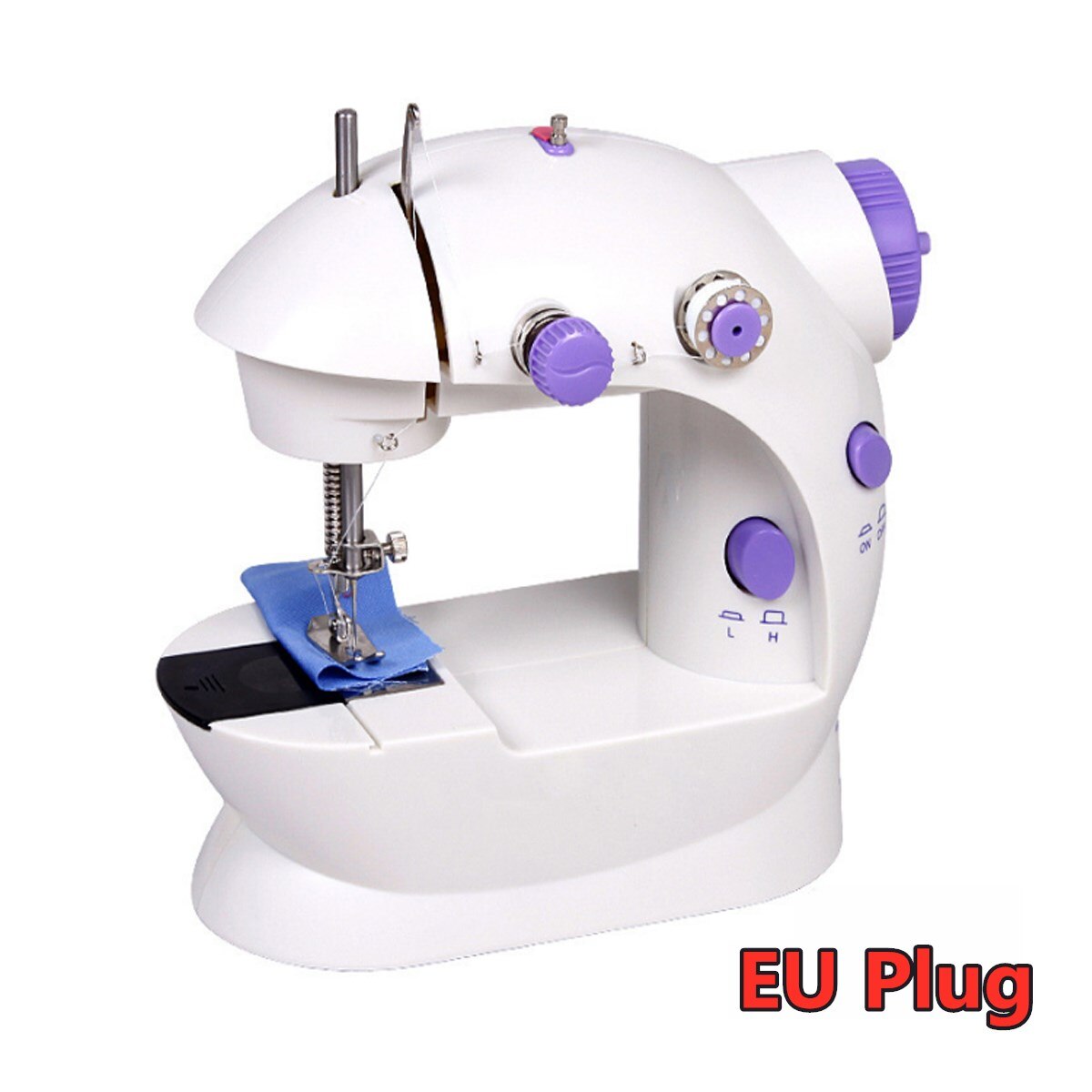 Sewing Machine Portable Desktop Mini Handheld Stitch Sew needlework Clothes Fabrics Electric Sewing Machine for Home with light: Eu Plug