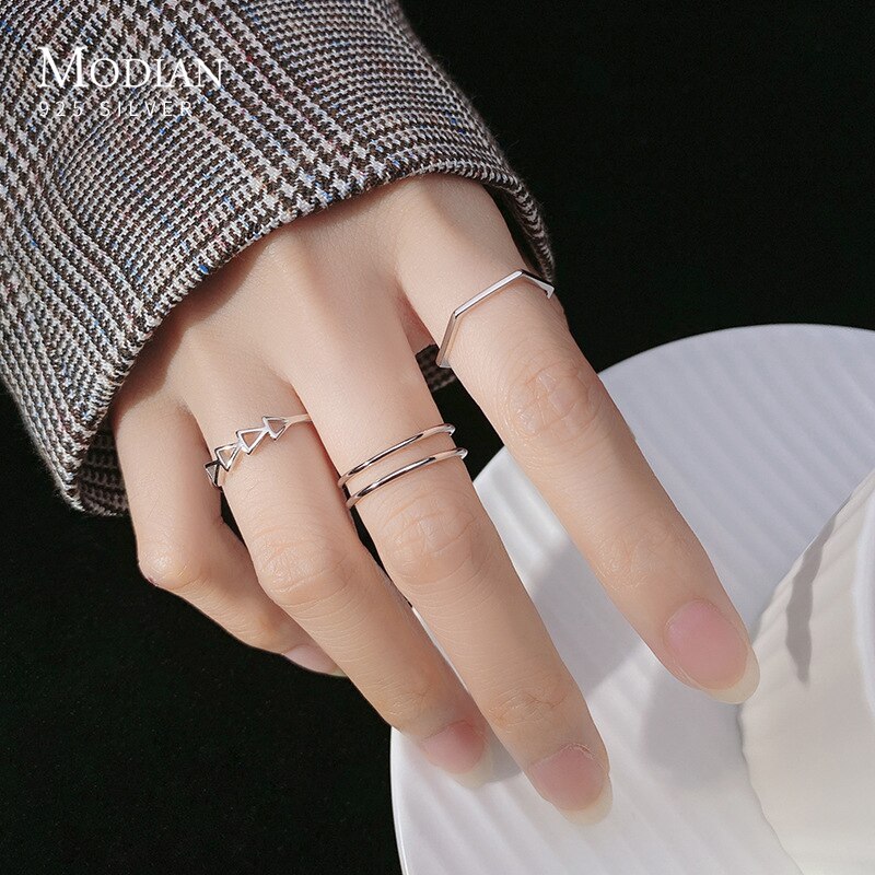 Modian Eenvoudige Stapelbaar Opening Vinger Ring Voor Vrouwen 925 Sterling Zilveren Tiny Geometrische Ring Korea Stijl Fijne Sieraden