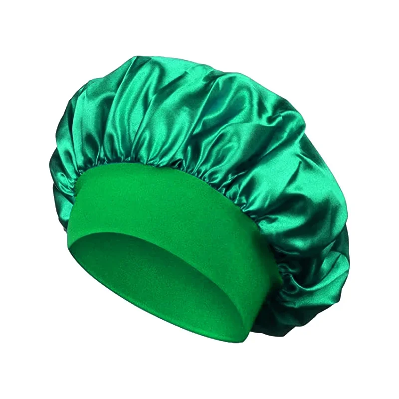 Damen-Schlafmütze mit breiter Krempe, Seidenhaube, Haarwickel zum Schlafen, Schlafmütze mit elastischem, weichem Band, Schlafmütze mit elastischem, weichem Band: green