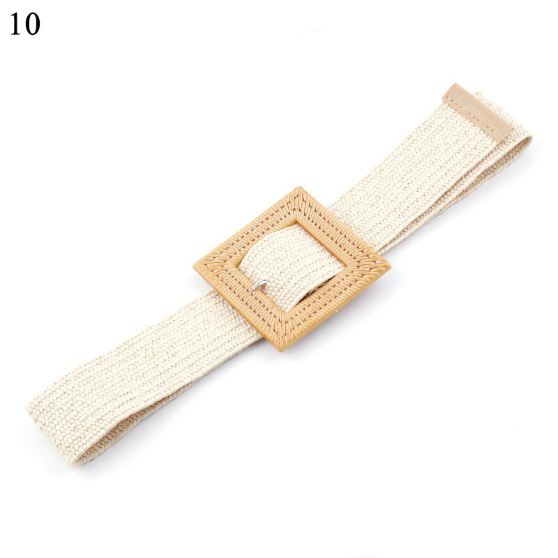 Wax Rope Straw Square Buckle Waist Belt Elastic Braided Knitted Belt Skirt Belt Woman Vintage Knitted Woven Waist Belt: 10