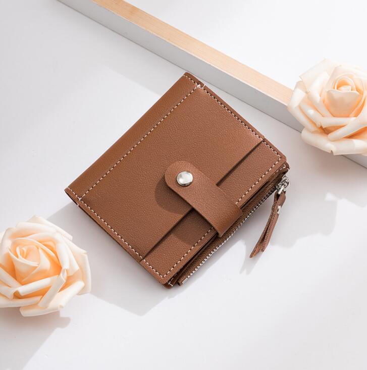 Dames korte portemonnee koreaanse ultradunne portemonnee voor meerdere kaarten zachte pu-munten portemonnee: Bruin