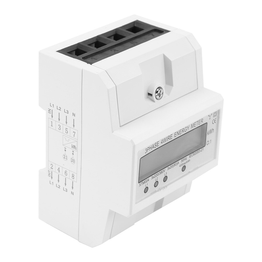 Digital LCD 3 x 20(80A) Energiemeter Three Phase Four Wire DIN-Rail KWh Electronic Energy Meter Measuring Tools