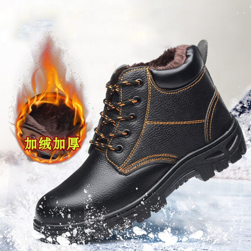 men&#39;s winter plus velvet warm labor insurance shoes steel toe caps anti-puncture safety shoes work boots men training shoes