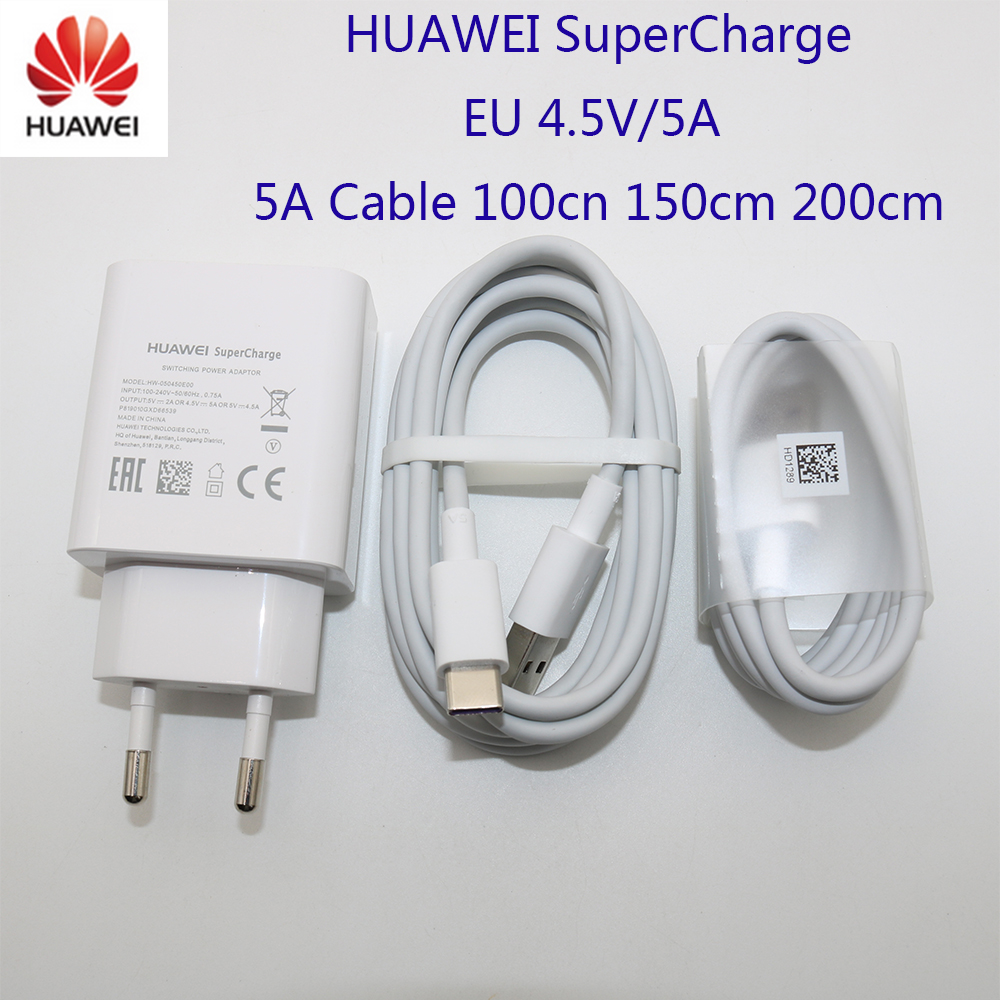 Original Huawei Mate 9 10 20 P10 Plus P20 Pro Honor V10 Supercharge Fast Quick Super Charger 4.5V5A Type-C USB 3.0 Type C Cable