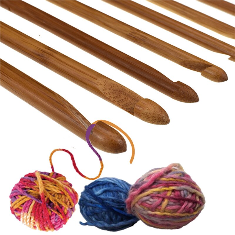 Koknit 14Pcs Tunesische Haaknaalden Set 3.0-10.0Mm Verkoolde Bamboe Een Punt Haak Naalden Een Punt Breien naalden Set