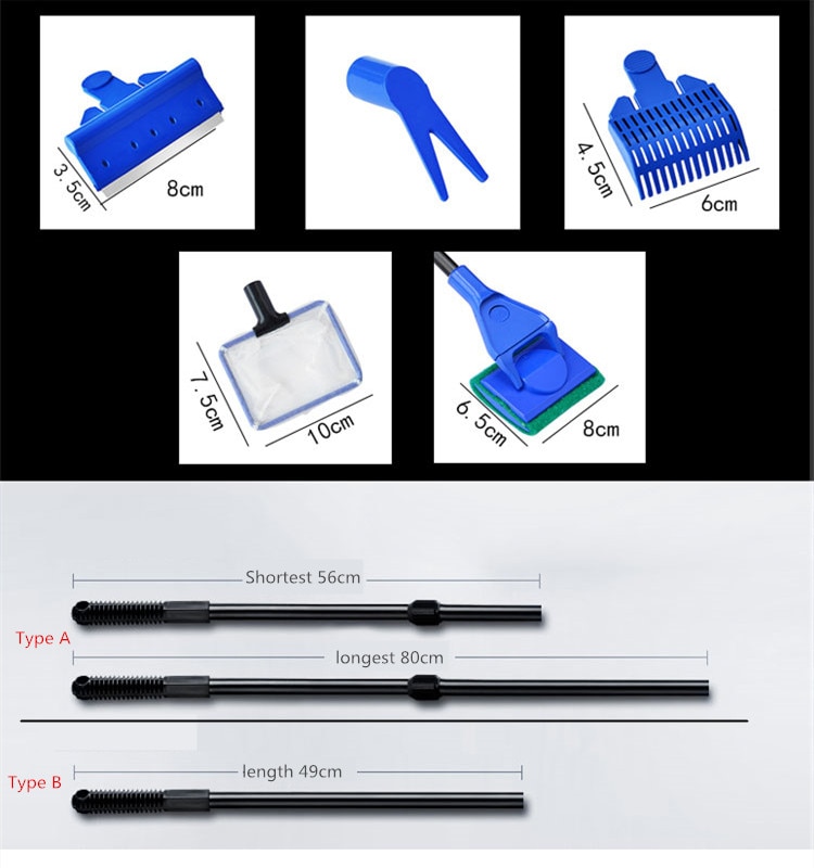 Aquarium 5 in 1 Tank Clean Set Aquarium Cleaner Fish Net Scraper Sponge Cleaning Tool Kit Algae Fish Tank