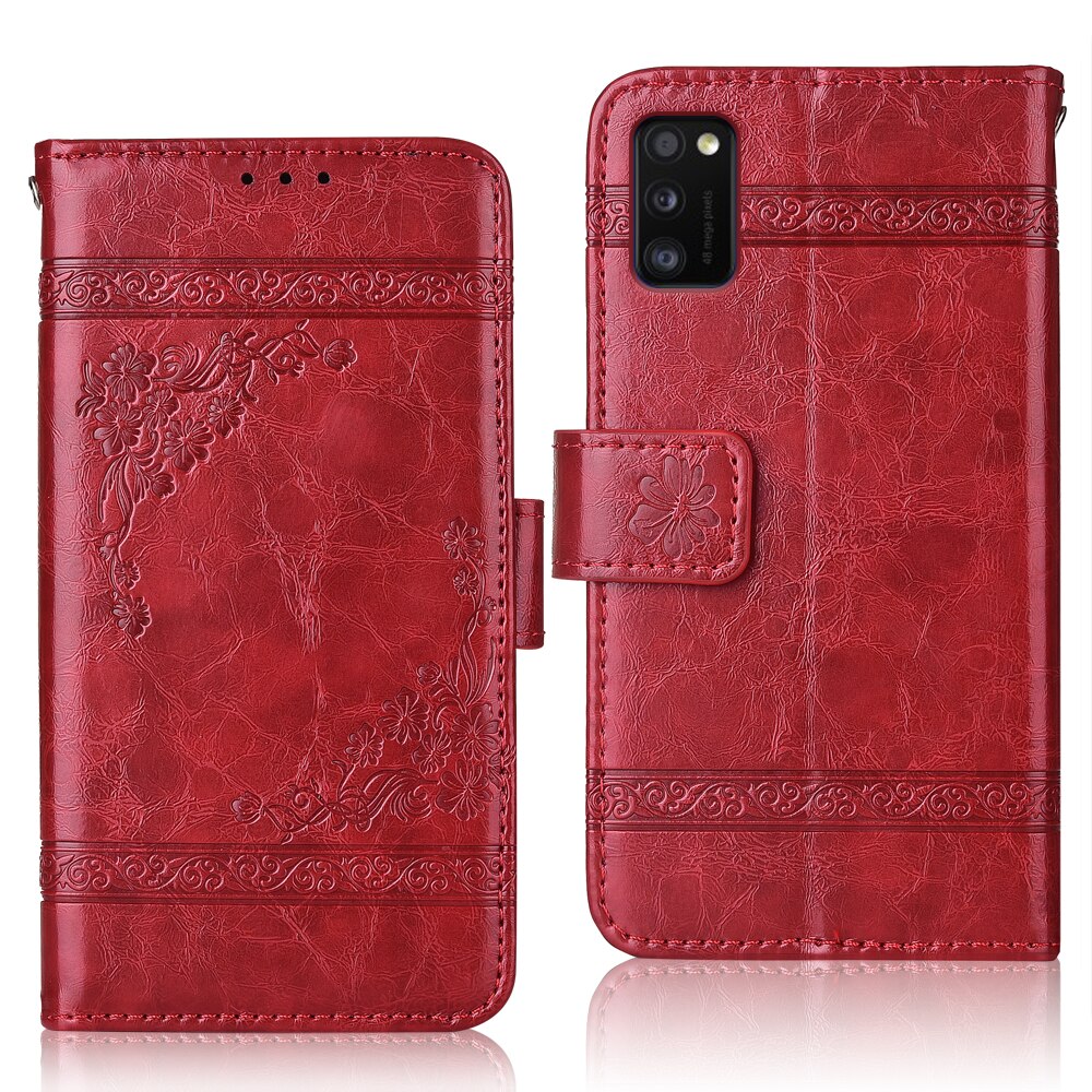 Funda de cuero para libro de Samsung Galaxy A41 A 41, funda para libro, A41: oil-Red