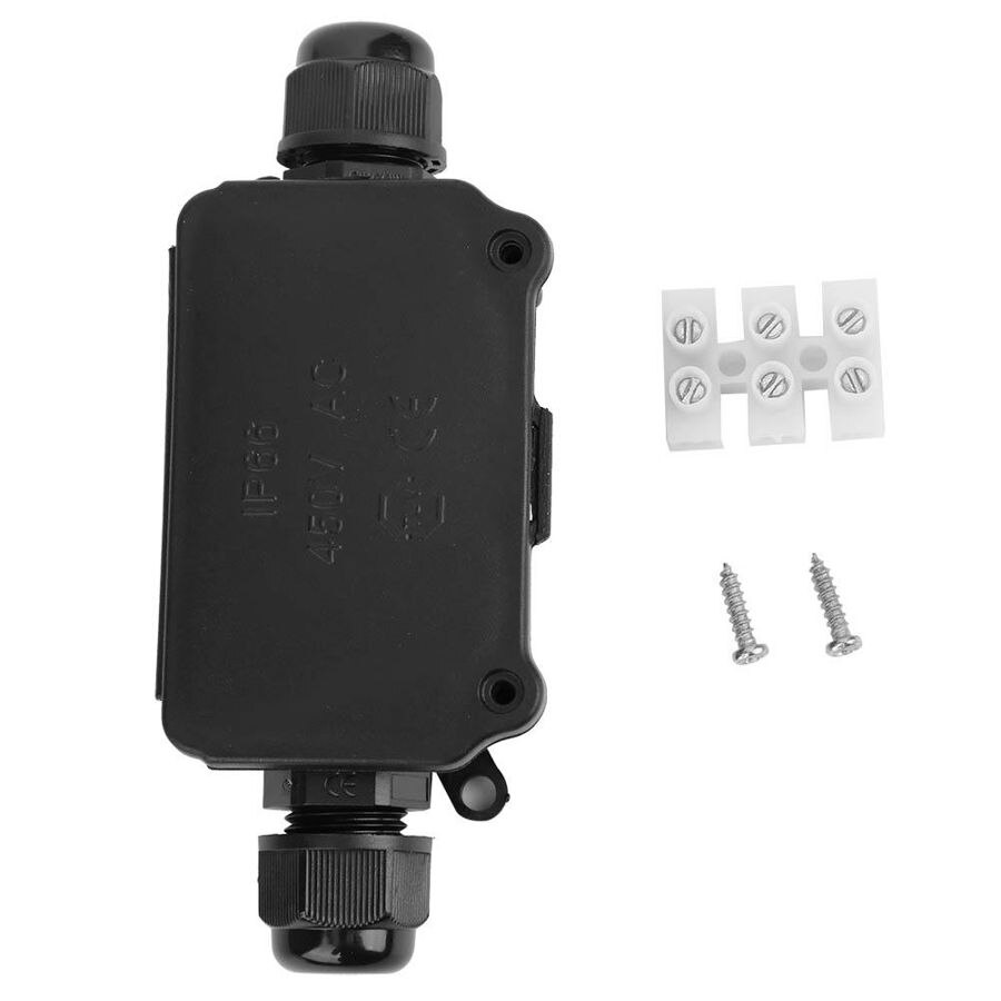 Wiring Junction Boxes IP66 Waterproof Junction Box 2 Way Black Dustproof Distribution Cable Connector Case