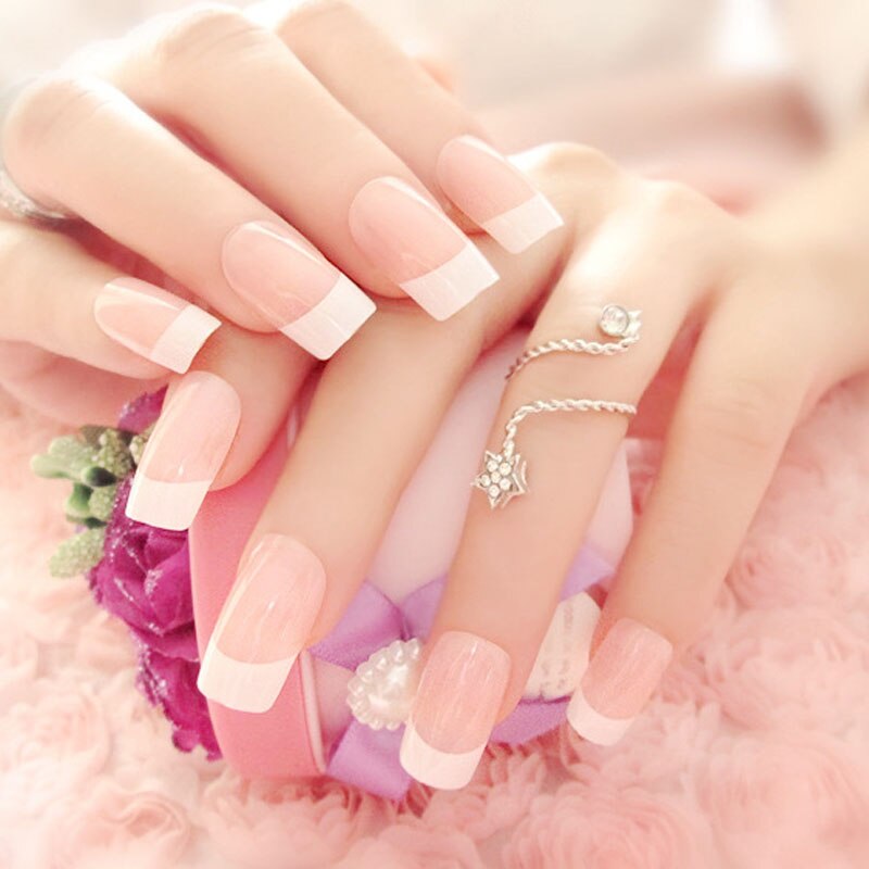 1 Set/24 Stuks Nep Nagels Franse Lange Valse Nagels Met Lijm Gemengde Size Wedding Bruid Party Dames Nep volledige Nail