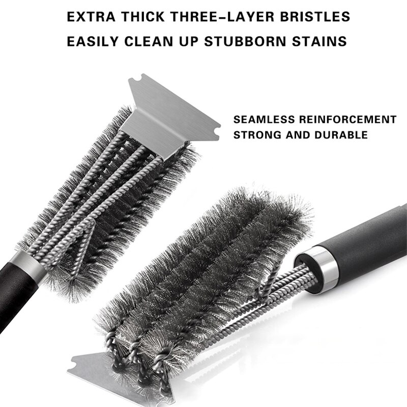 Barbecue Grill BBQ Brush Stainless Steel Grill Cleaning Brush 3 In 1 Barbecue Grill Brushes BBQ Clean Tool Cooking Accessories