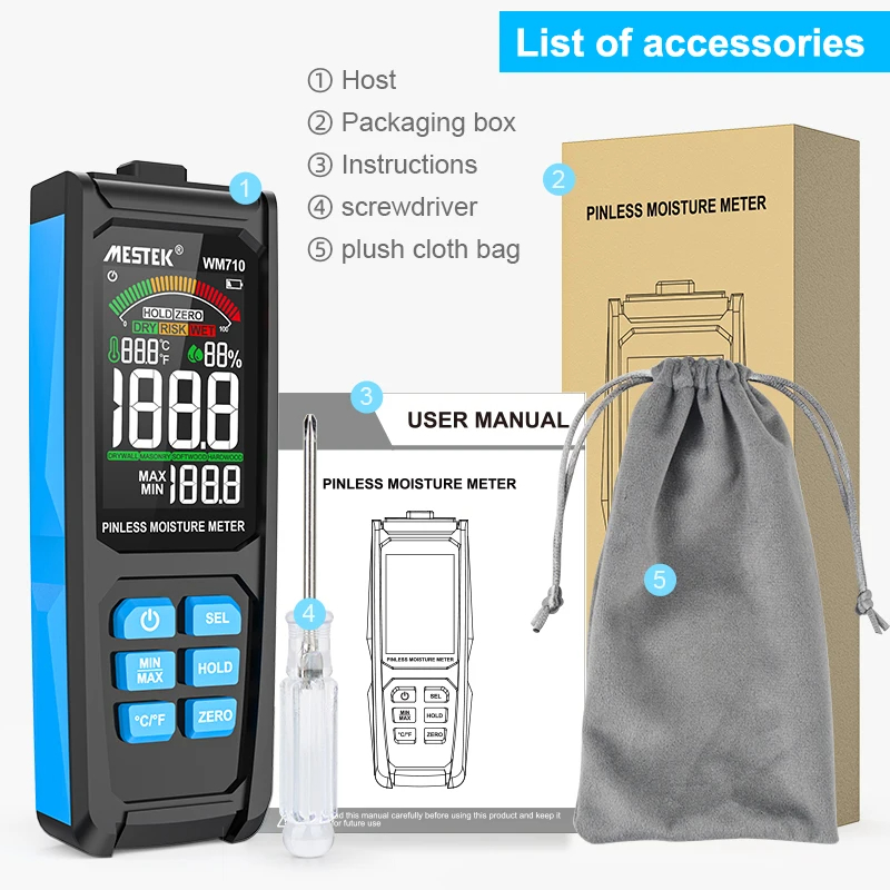 Pinless Digital Wood Moisture Meter Ambient Temp Humidity Test Non-destructive Inductive Hygrometer Wall Timber Damp Detector: Default Title