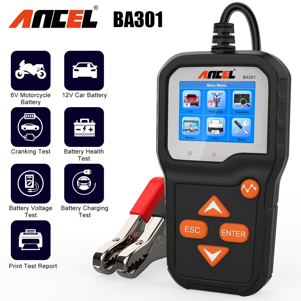ANCEL BA301 – testeur et analyseur de batterie de voiture, outils de Test de Circuit pour voiture/moto, 6V, 12V