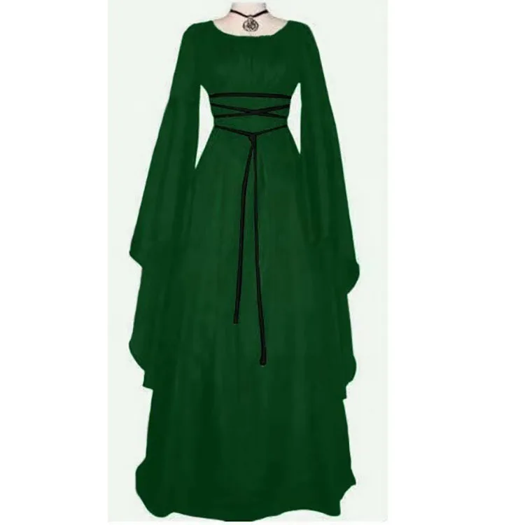 Robe Longue Vintage Style Medieval pour Femme, Tenue de Sol Gothique, Retro, Cosplay, ixd'Halloween et Carnaval, 303: S / green
