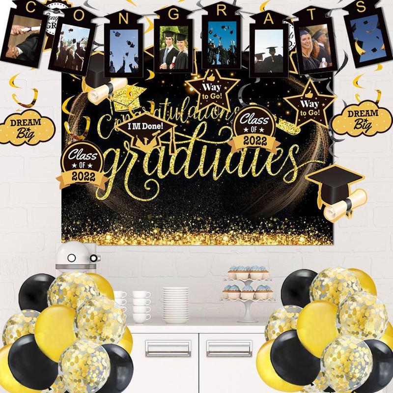 Graduation Party Flag Banners Gold Paper Letter Flags Congratulations Grad Paper Supplies Decoration Bunting Z5e8