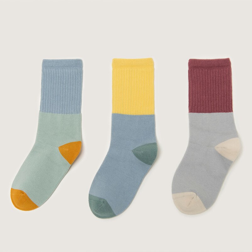 3 paar hoge kindersokken herfst en winter, babysokken voor jongens, babysokken voor meisjes, sokken over de kuit, patchworkkleurige babysokken: B / 3-5 jaar