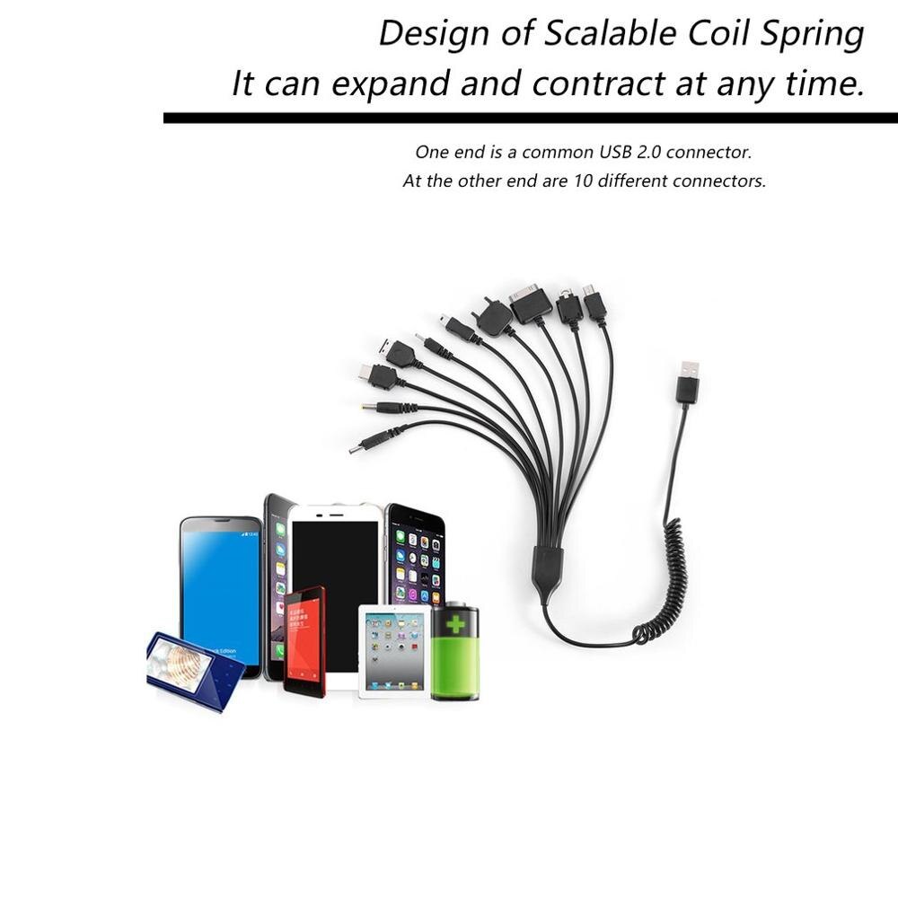 Draagbare smartphone universele usb oplaadkabel 10 in 1 multifunctionele lichtgewicht intrekbare kabel