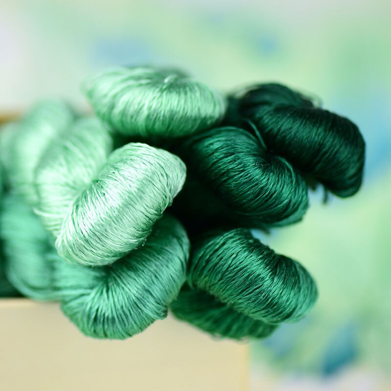 Linha de seda 100% bordada à mão, linha verde escura para bordar, ponto cruz de 400m, 6 cores degradê