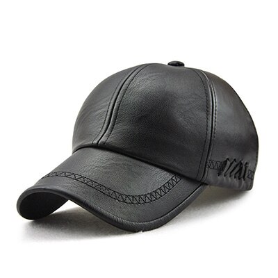 EAGLEBORN Neue herbst winter männer leder hut Kappe casual moto snapback hut männer baseball kappe: Black