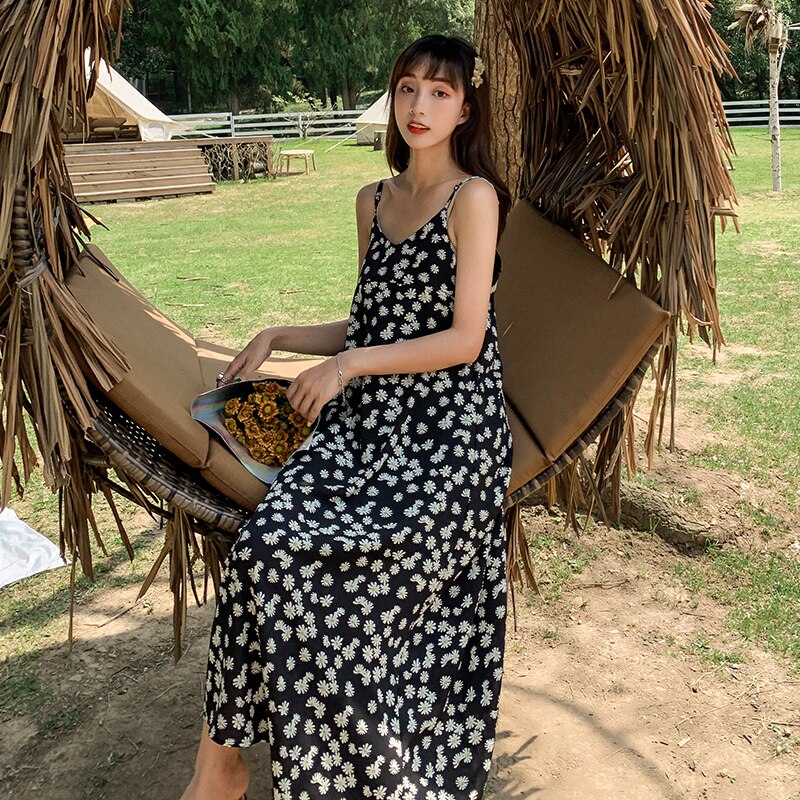 5717# Summer Maternity Nursing Sundress Floral Printed Breastfeeding Sling Dress for Pregnant Women Beach Pregnancy Cardigan Set: Black / L