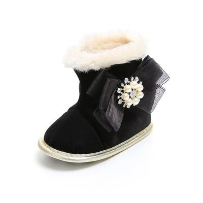 Bottes pour bébés filles en coton | Chaussures chaudes à nœud papillon pour nourrissons, chaussures d'hiver: Black / 13-18 mois