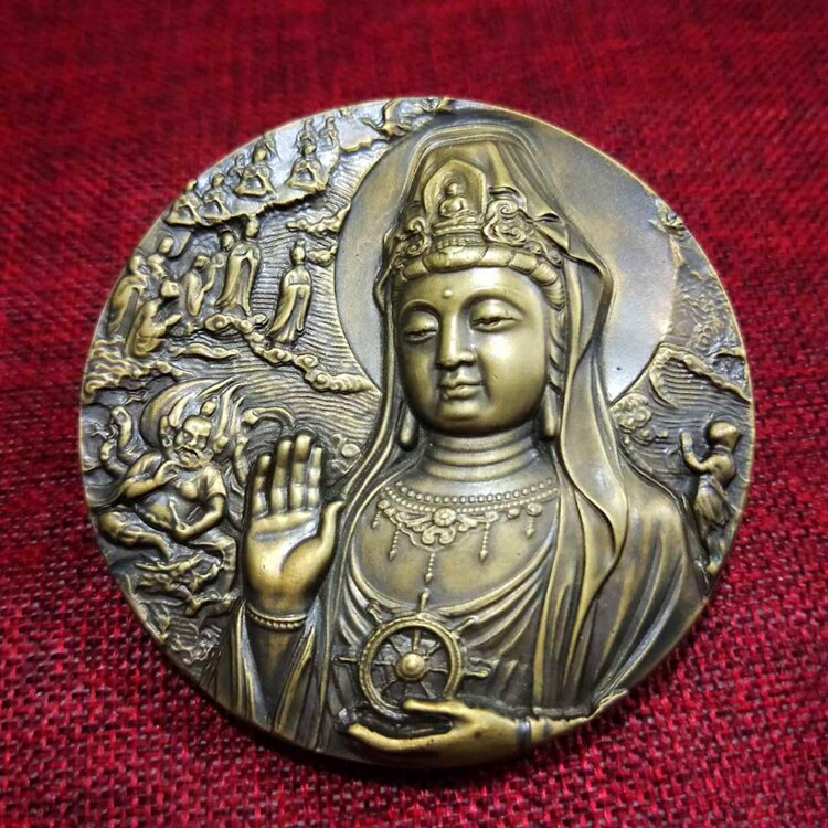 De Bronzen Antieke Herinneringsmedaille Van Guanyin