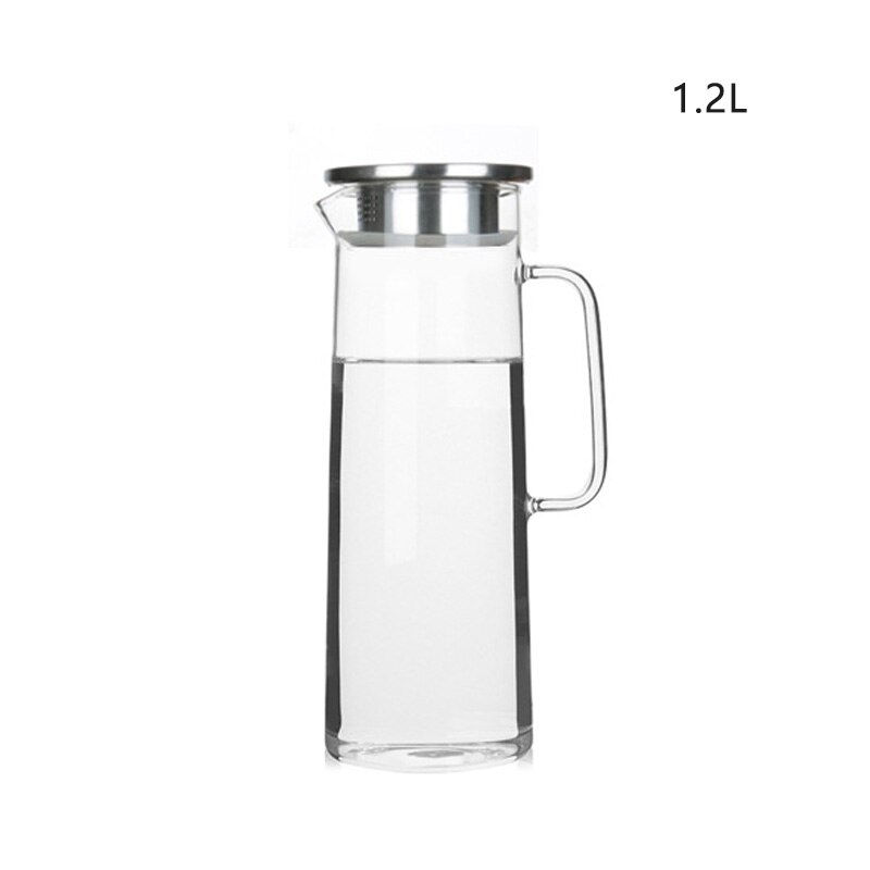 1.2L 1.5L Glass Water Pot Cold Water Bottle Handle Water Kettle Transparent Heat Resistant Juice Teapot Pitcher Water Jug Kettle: A