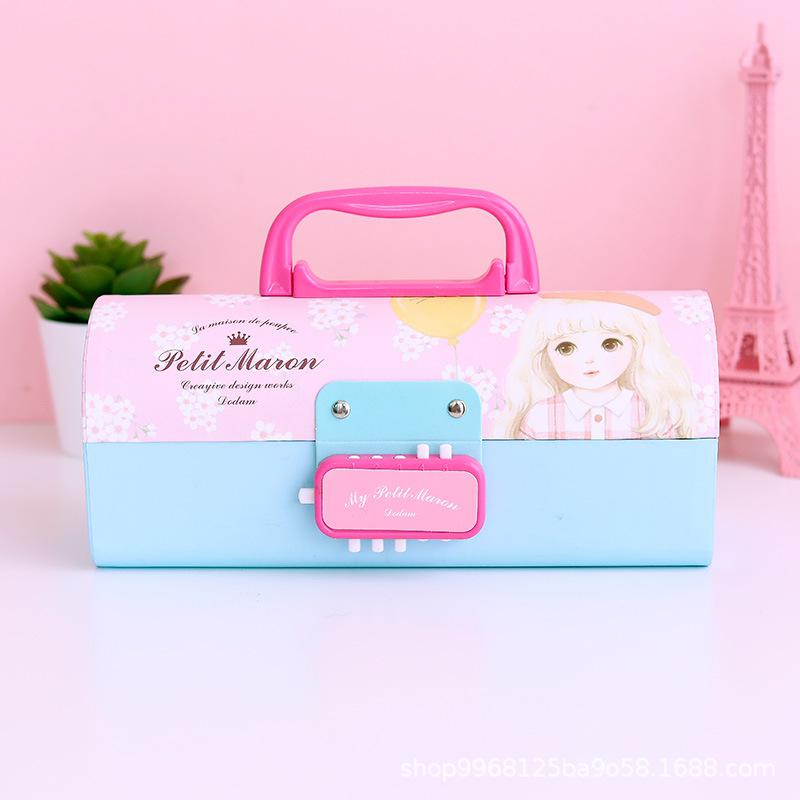 Dubbele Wachtwoord Vergrendelen Grote Capaciteit Eenhoorn Leuke Etui Voor Meisjes Potlood Tas Briefpapier Pencilcase Kawaii Schoolbenodigdheden: Pink Blue