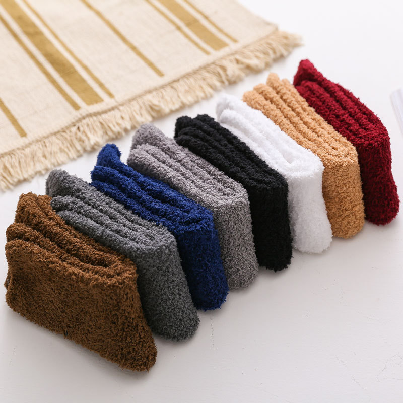 Chaussettes molletonnées pour hommes, chaudes, duveteuses, épaisses, décontractées, à la , blanches, noires, en molleton de corail