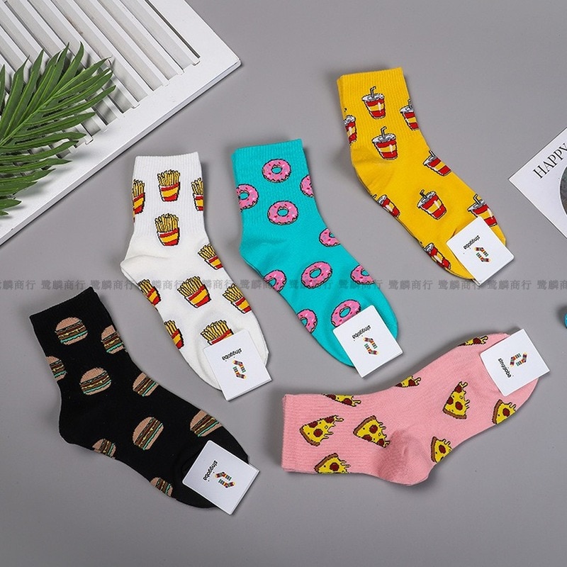 Nourriture femmes chaussette dessin animé femme chaussettes femmes décontracté coton Sox filles automne hiver à la hambourg frites Pizza Skarpetki
