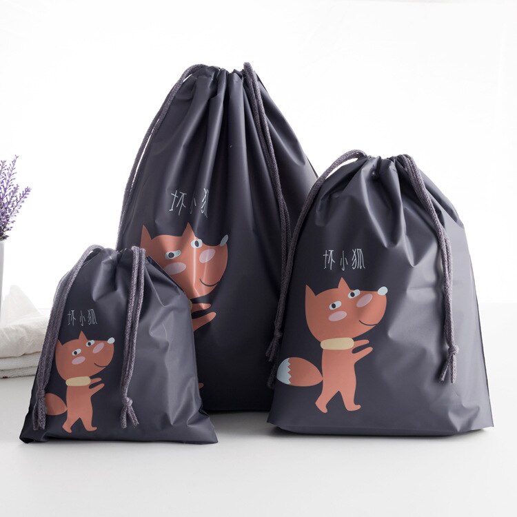 Bolsas de almacenamiento con cordón ajustable, soporte a prueba de agua, con estampado de dibujos animados de animales, embalaje móvil, organizador decorativo para el hogar con cordones, 3 uds.