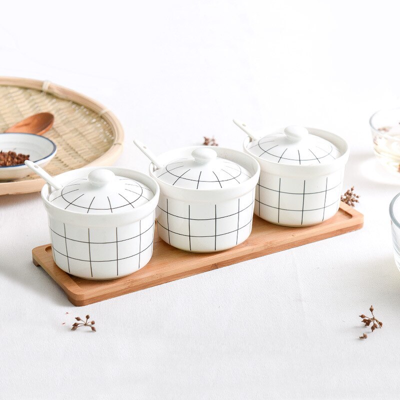 Huishoudelijke Keramische Kruiden Jar Japanse Kruidenrek Zout en Peper Fles driedelig Pak Keuken Opslag