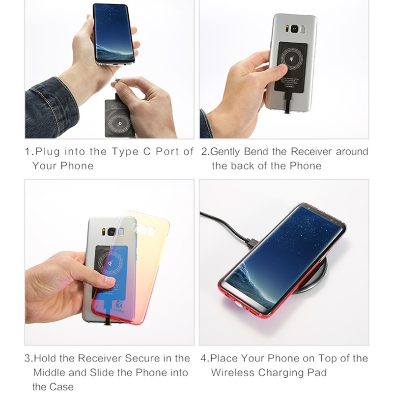 Récepteur universel de charge sans fil Qi Android, chargeur sans fil de type C, patch micro USB pour smartphone iPhone 6, 7