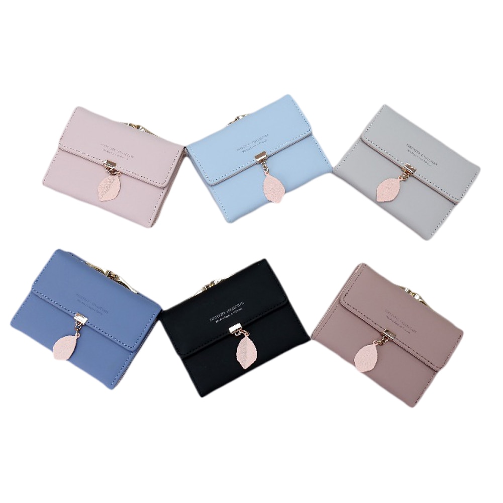 Women's Short Wallet PU Leather Leaf Tassel Clutch Portable ID Credit Card Holder purse