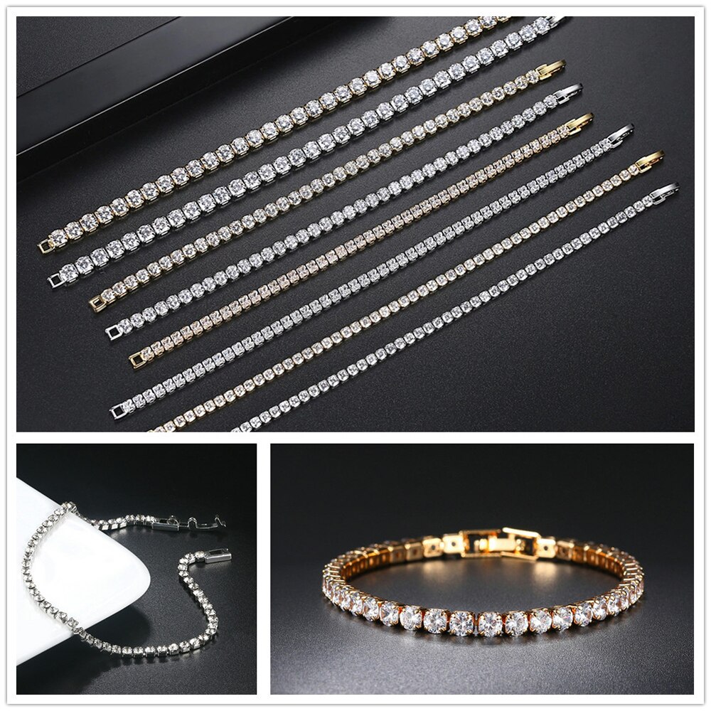 Dames tennisarmband hiphop trendy aaa+ kubieke zirkonia zilverkleurig tiener meisje kristallen ketting aan de hand bruiloft sieraden  h086