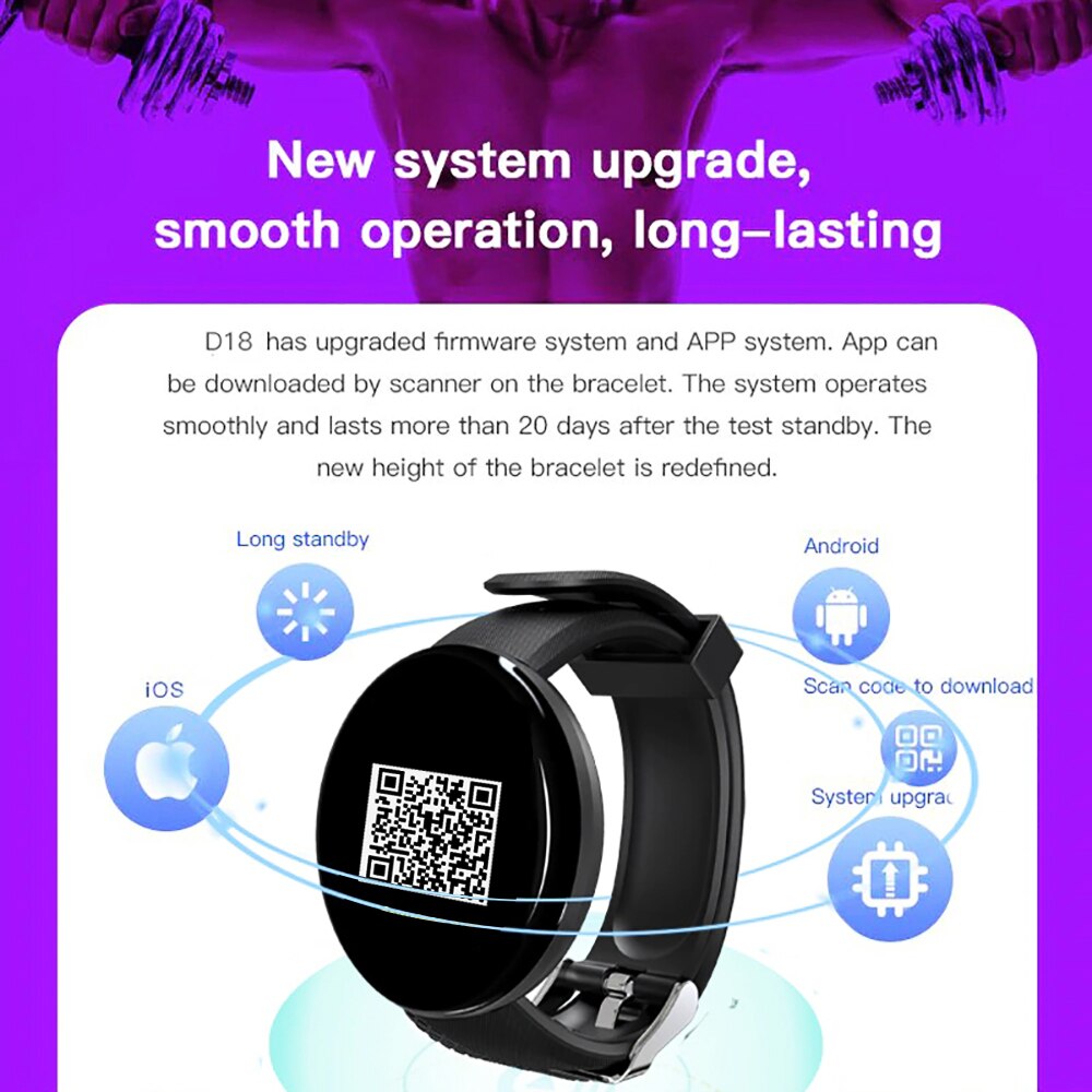 2 PCS D18 Heart Rate Smart Bracelet Man Activity Tracker Smartwatch Sports Tracker Smart Band Wristwatch for Android IOS
