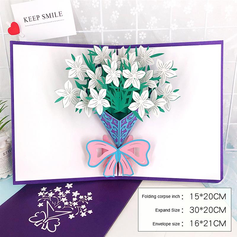 Pop Up Card 3D Greetings Card Handmade Bouquet Birthday Anniversaries Flower Thank You Card for Wife Moms