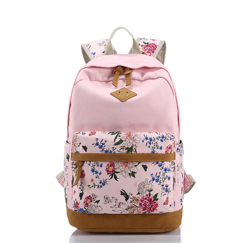 Scione canvas dames schooltas rugzakken voor meisjes mochila escolar bloemenprint computer laptop rugzak schoolrugzak  p112: Roze