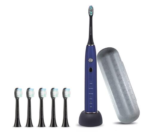 Sarmocare ultrasonic sonic elektrisk tandbørste genopladelig  s600 5 modeller trådløs ipx 7 vandtæt vibrator til tandbørster: 1 blå med 4 hoveder