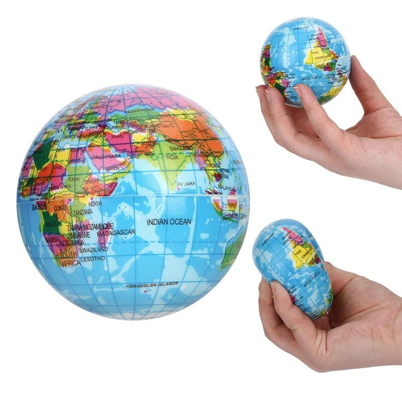 1 stuk zachte knijpspeelgoedballen van pu-schuim, drukverlichting wereldkaart, speelgoedbal, knijpen, anti-stress, drukverlichting wereldkaart