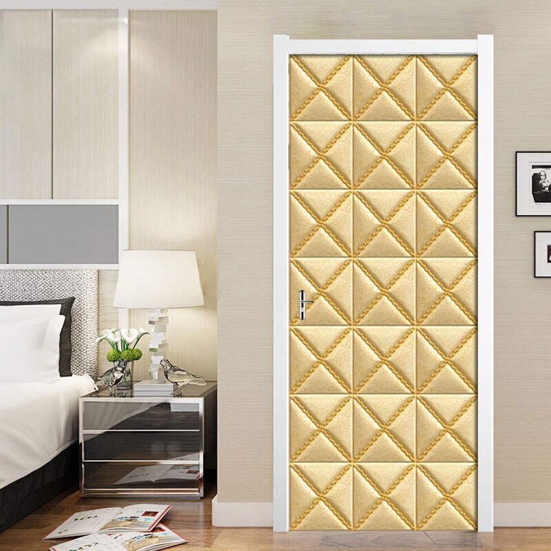 DIY European Golden Soft Bag 3D Door Stickers PVC Self-adhesive Waterproof Decal Wallpaper Living Room Door Decor Wall Sticker