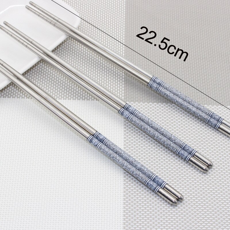 BalleenShiny Stainless Steel Blue and White Chinese Porcelain Printing Chopsticks Sushi Hashi Chop Sticks Kitchen Tableware