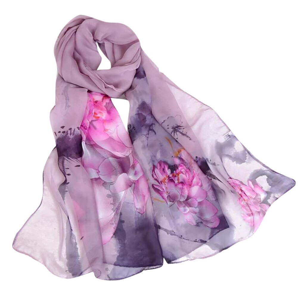 1# Women Scarf Unisex Ink lotus thin silk scarf Soft Wrap Shawl Scarves Chinese style Multi-Purpose шарфы женские