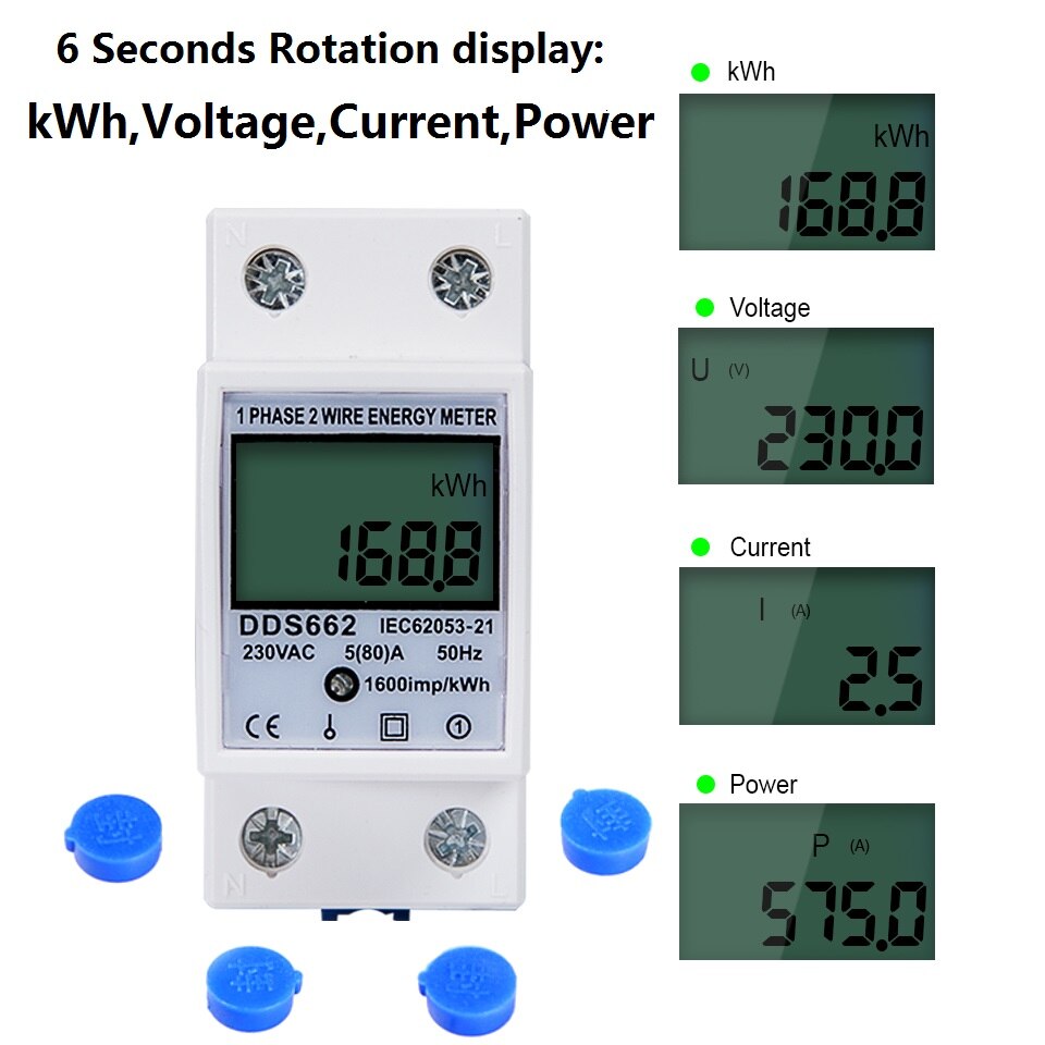 Single Phase Two Wire LCD Digital Display Din Rail kWh meter Power Consumption Energy Electric Meter kWh AC 230V 50Hz Electric