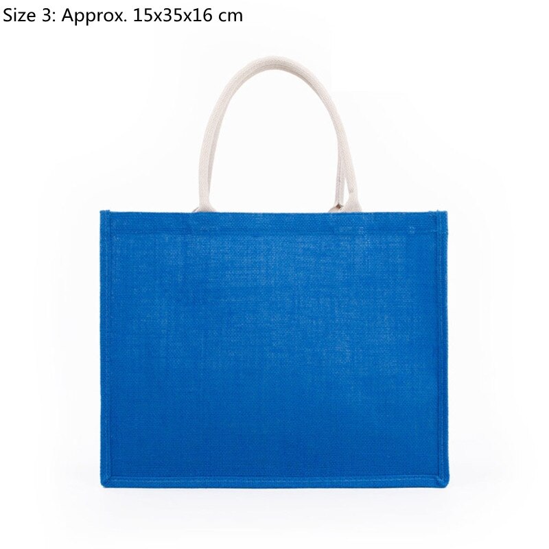 D0LF Jute Tote Met Handvatten Casual Grote Capaciteit Tote Herbruikbare Schoudertas Blank Clutch Bags Voor Borduurwerk Afdrukken: Blue Size 3