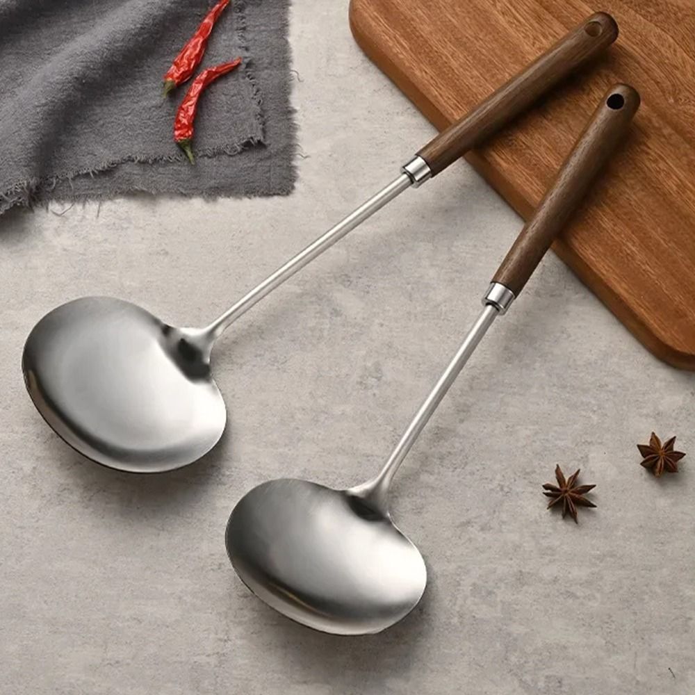 Comfortable Handle Wok Spatula Wood Stainless Steel Steak Spatula Convenient Food Grade Kitchen Stir Fry Shovel Kitchen Utensils