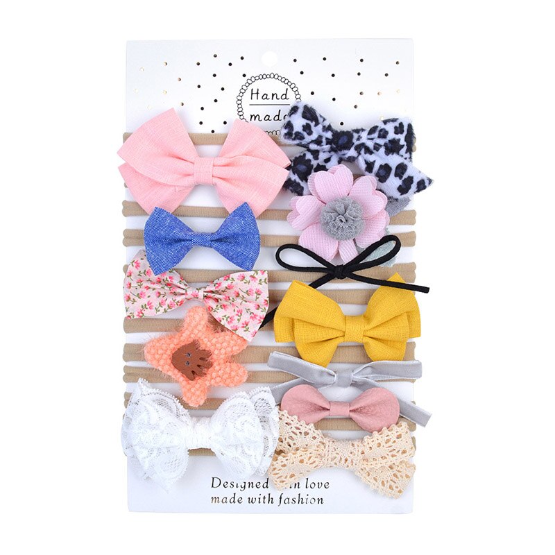 10/12 Pcs/Set Bows Bloem Zachte Nylon Elastische Pasgeboren Baby Meisje Hoofdbanden Strik Kant Bloemen Baby Haar Accessoires: 12pcs 03