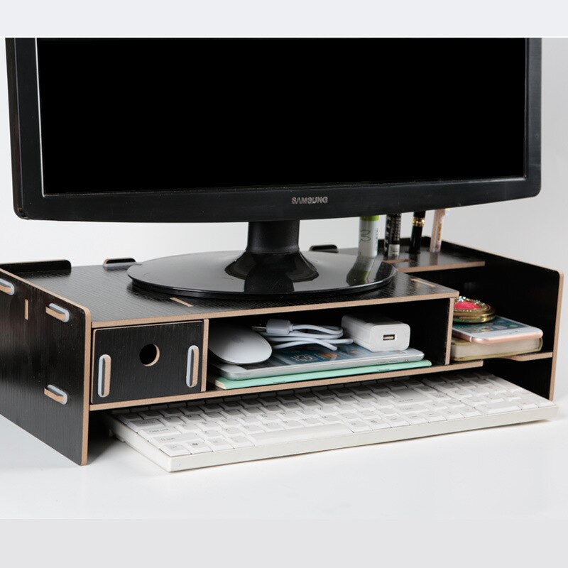 Display Computer Scherm Basis Verhogen Rack Creatieve Desktop Plaat Afwerking Opbergrek Tafel Smalle Computer Bureau: Black