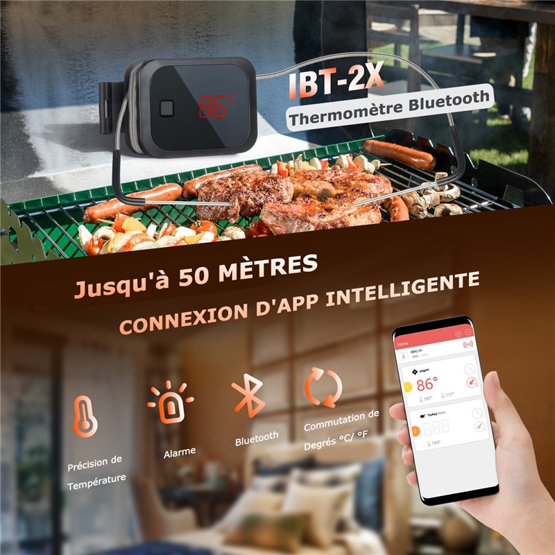 Inkbird-thermomètre pour barbecue sans fil Bluetooth, IBT-2X, cuisine, avec Double sonde et minuterie pour four, grille de viande, contrôle d'application gratuit